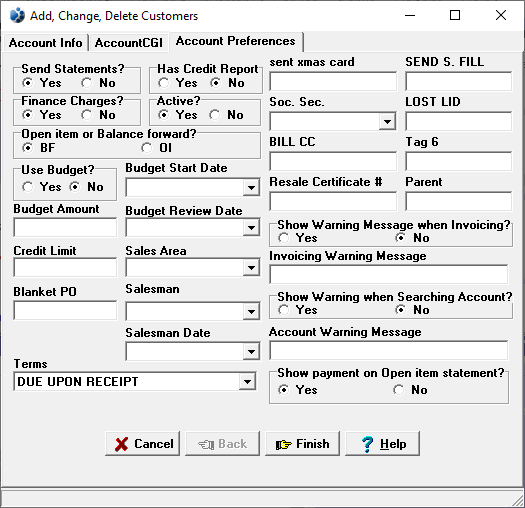 screenshot of account preferences screen