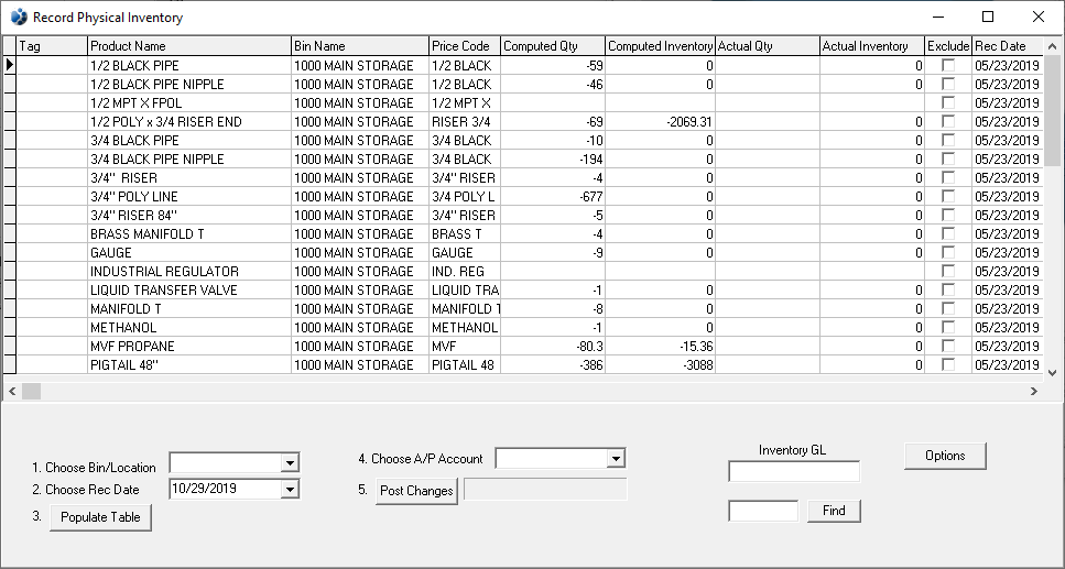 Record Physical Inventory Window