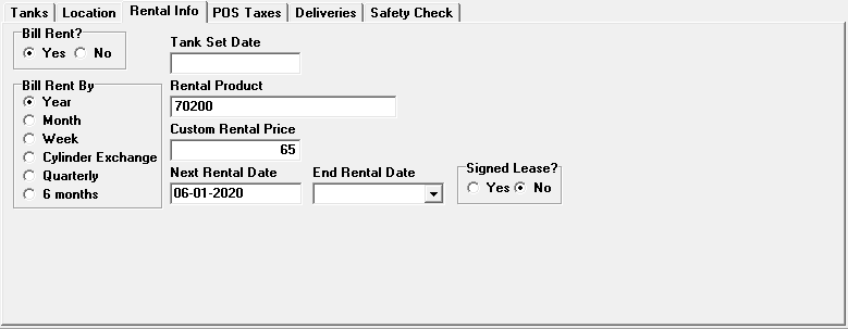 screenshot of the rental info tab